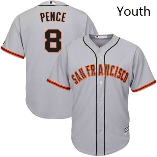 Youth Majestic San Francisco Giants 8 Hunter Pence Replica Grey Road Cool Base MLB Jersey